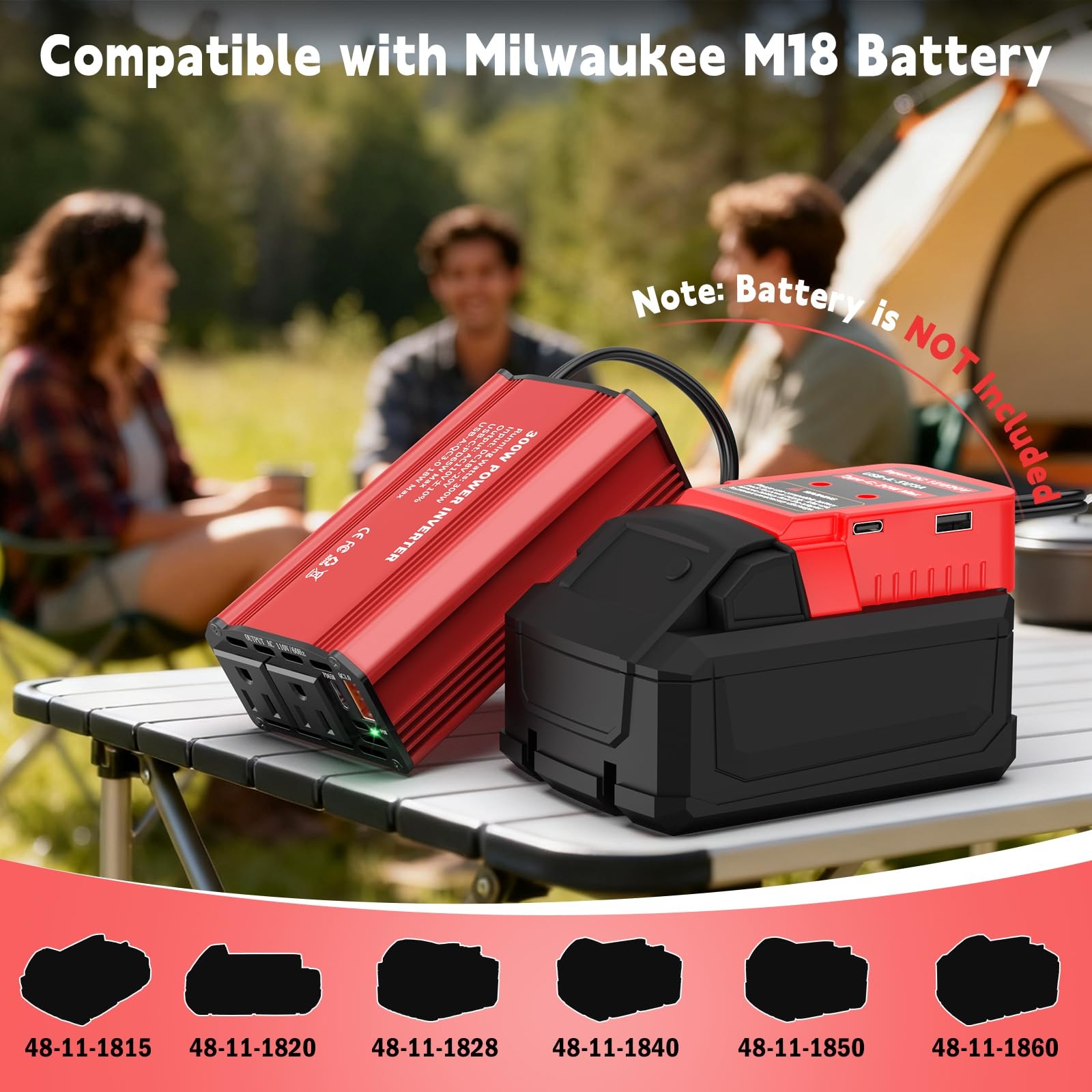 Koezeoi 300W Power Inverter Compatible Milwaukee M18 Battery Dc 18V To Ac 110V