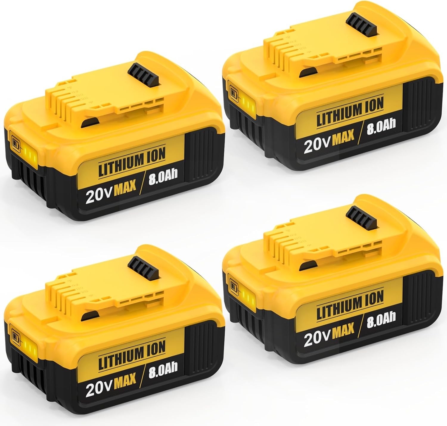 4Pack 8.0Ah for Dewalt 20 Volt Max Battery 20V Lithium-ion DCB201 DCB200 8Ah