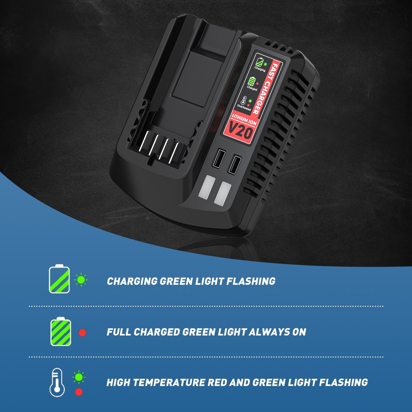 Battery Charger CMCB100 V20 V12 12V/20V MAX 20-Volt Li-Ion Tool FOR CRAFTSMAN