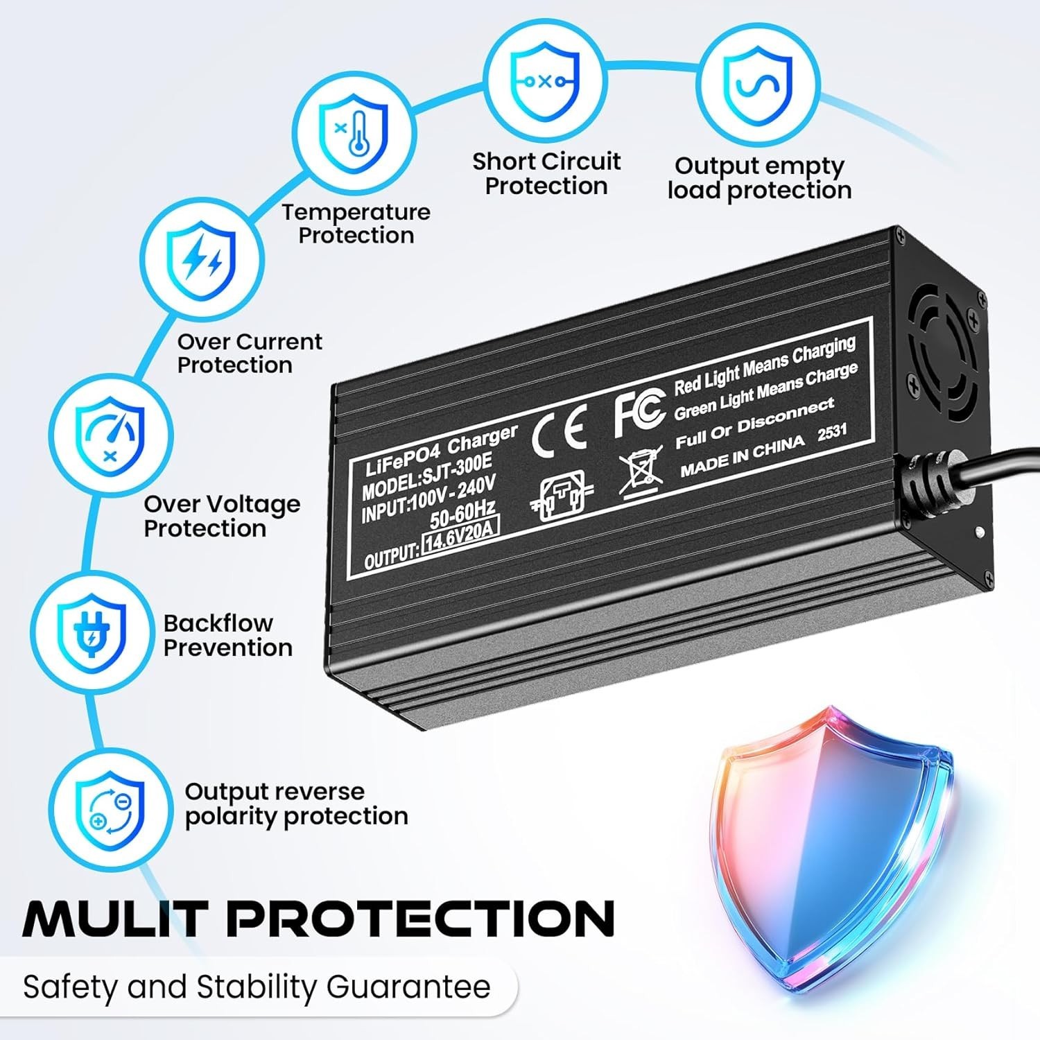 Versatile 20A Lithium Battery Charger with M8 & Anderson Connectors for Easy Use