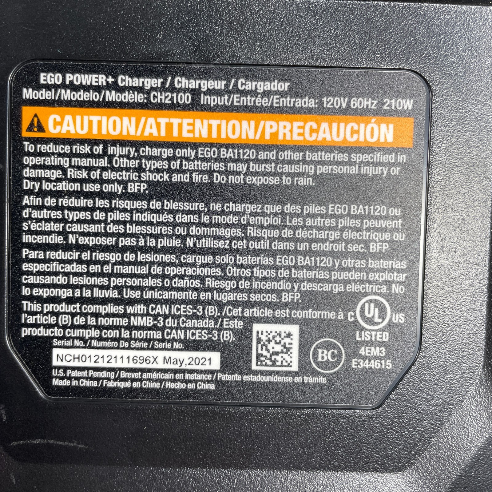Genuine OEM EGO Power+ CH2100 210W Standard Charger