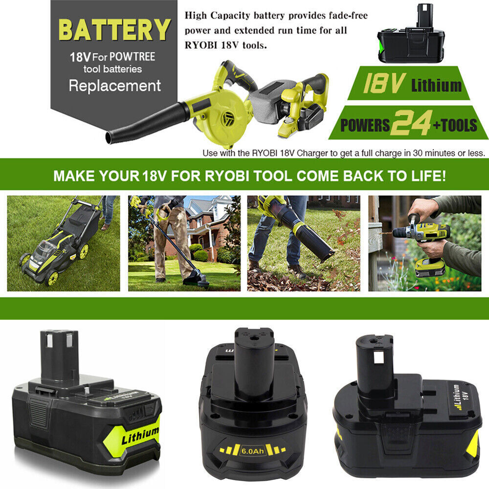 For RYOBI 18V 5Ah 7Ah 9Ah P108 P109 High Capacity Li-ion Battery or P117 Charger