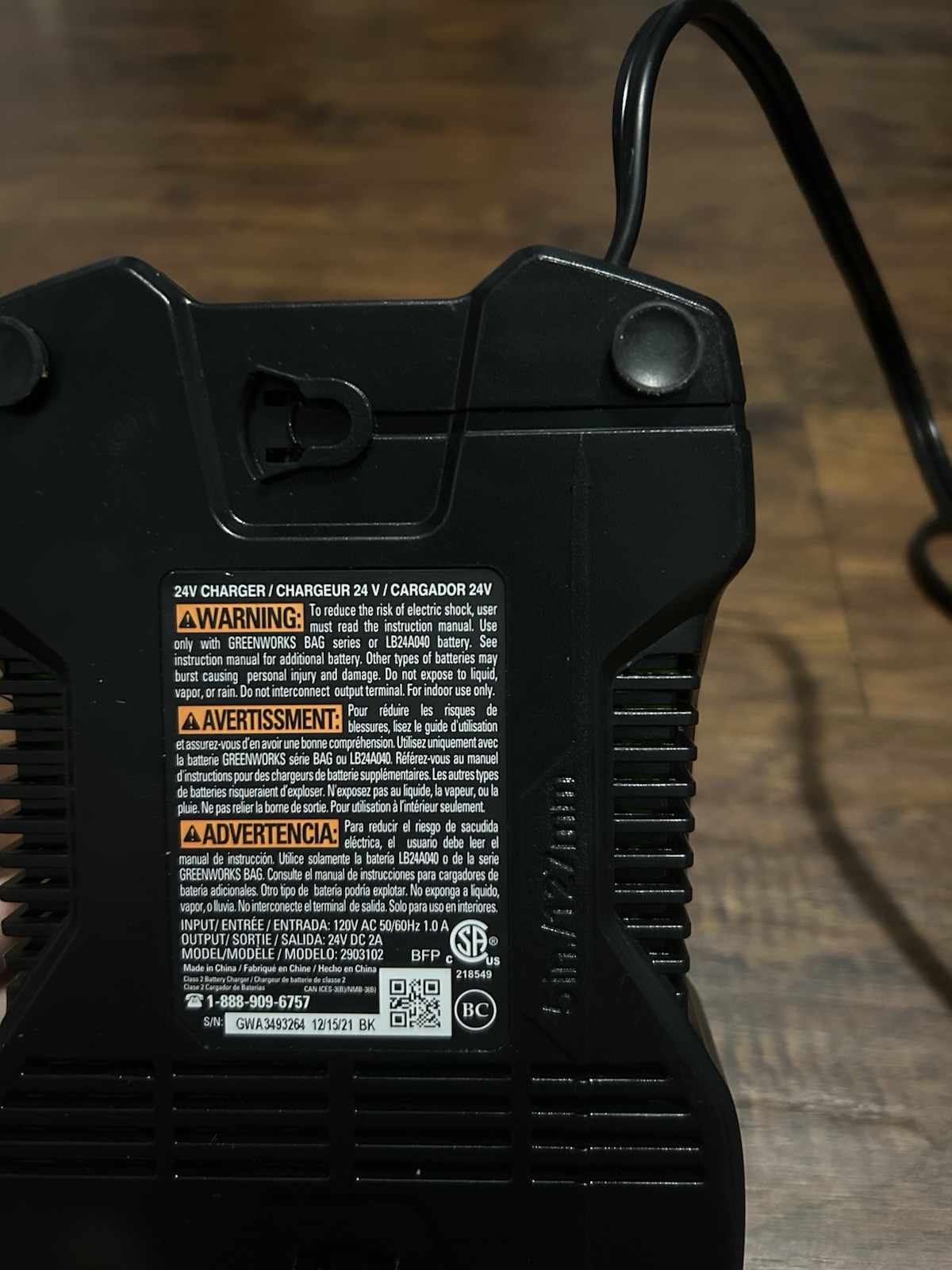 Greenworks 2903102 24V Lithium-Ion Battery Charger