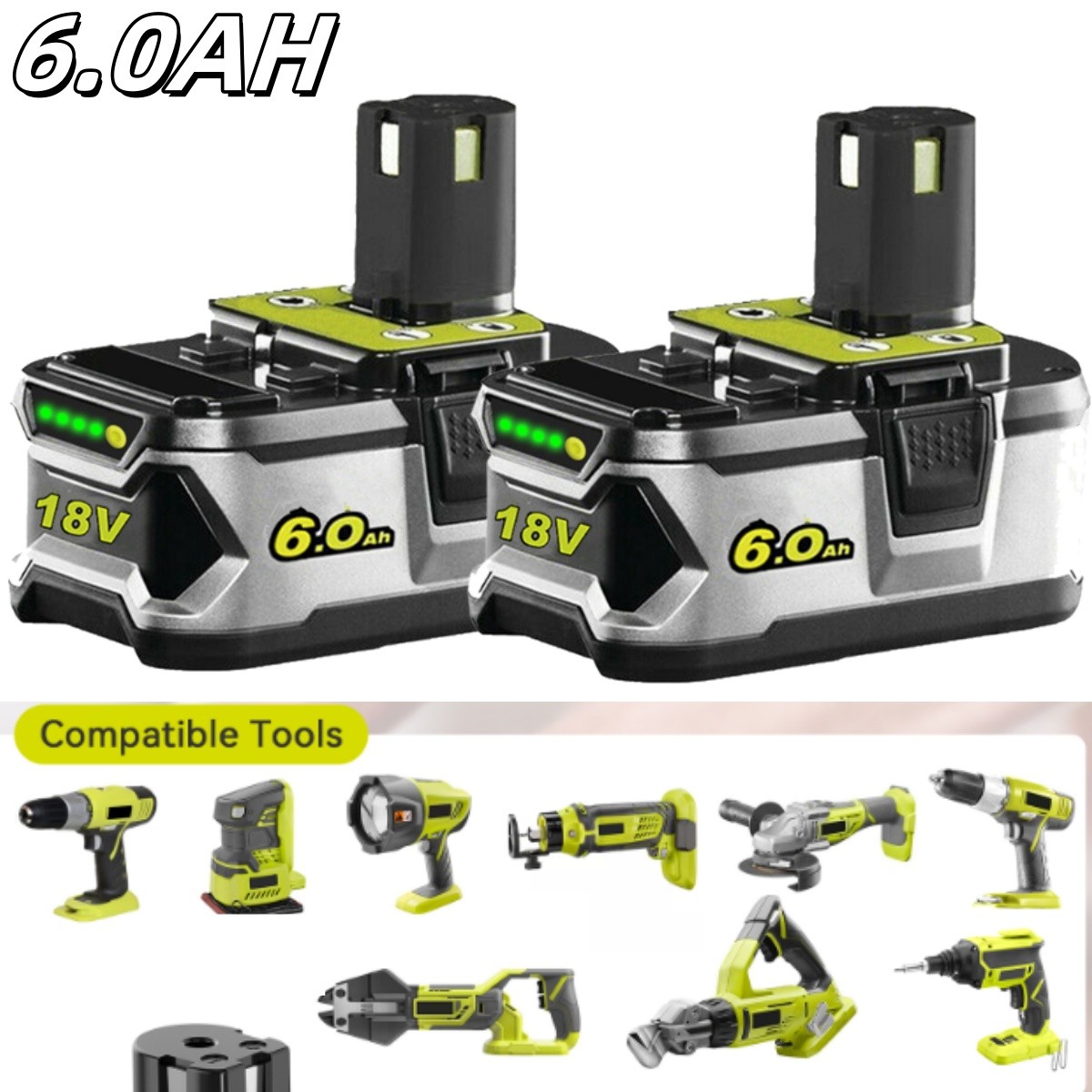 2X 6.0Ah Battery For RYOBI P108 P102 18V High Capacity Lithium-Ion For One Plus