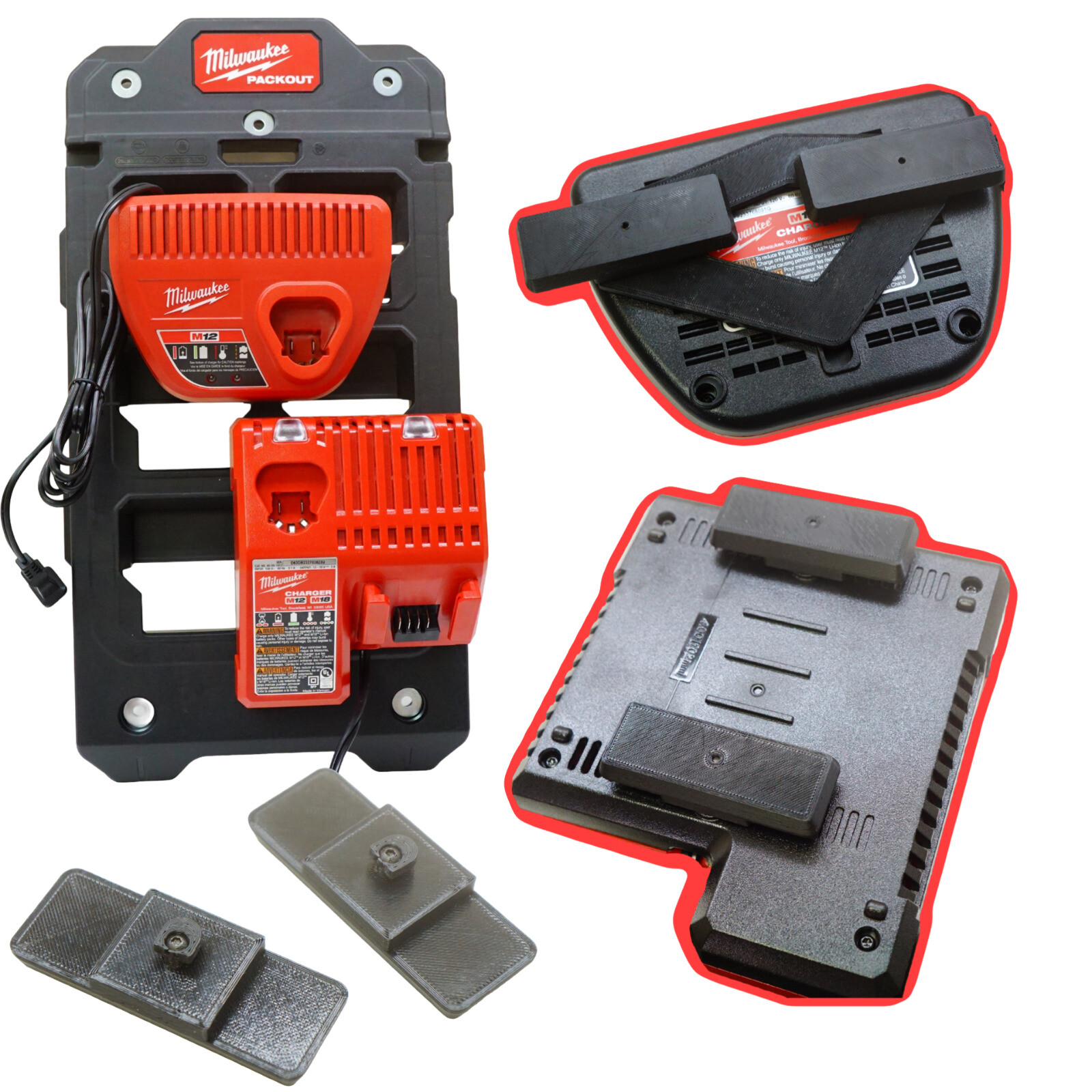 M12 M18 Battery Charger Mount Milwaukee Compact Wall Plate PACKOUT 48-22-8486