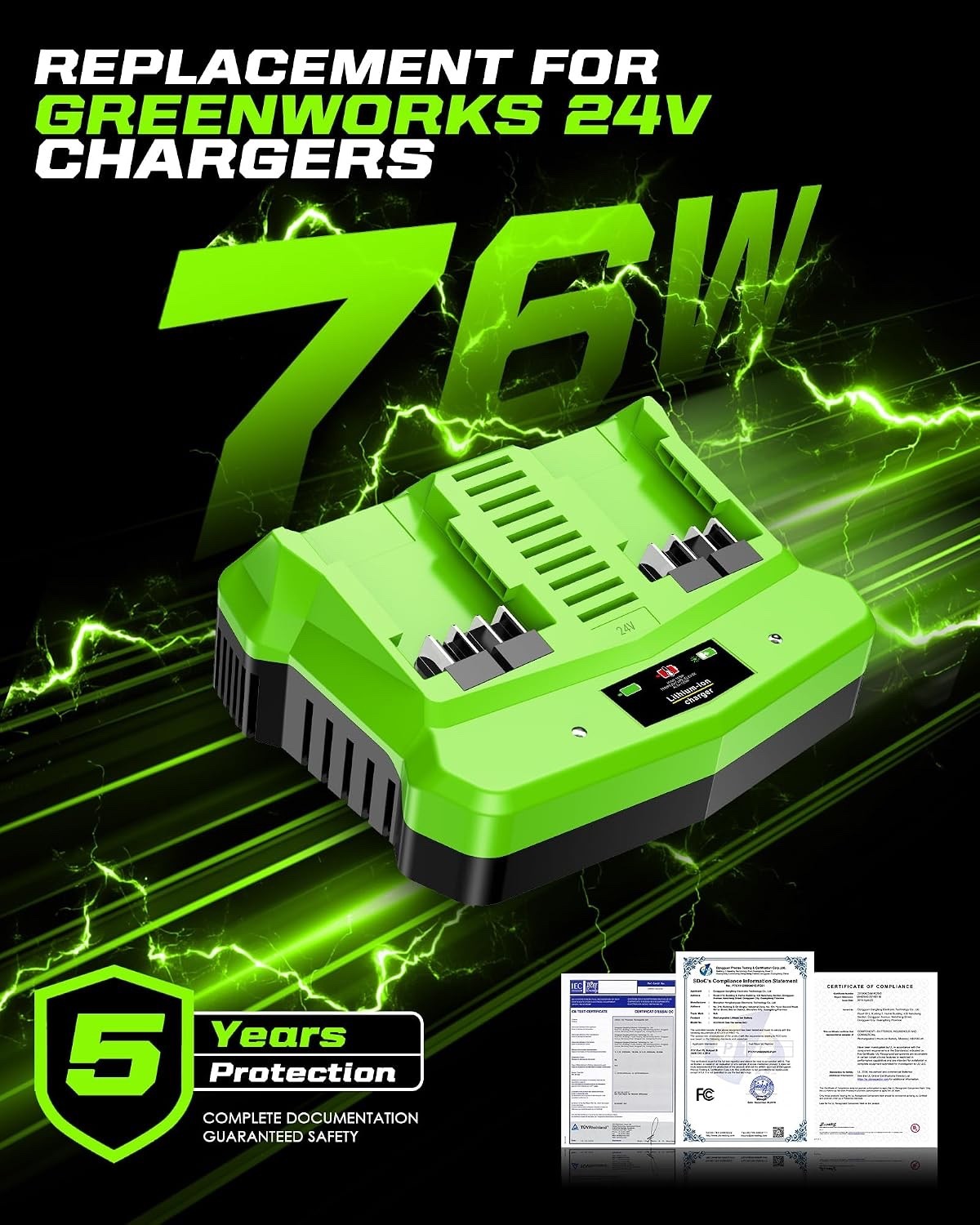 Rapid Dual Port Battery Charger for Greenworks 24V Battery BAG708 BAG711,