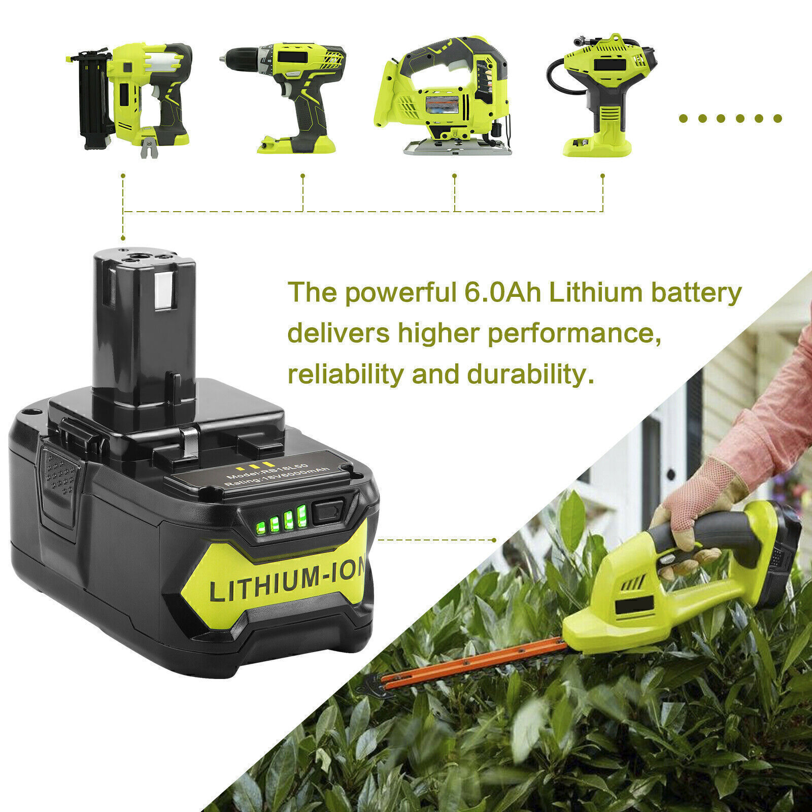 For RYOBI 18V 5Ah 7Ah 9Ah P108 P109 High Capacity Li-ion Battery or P117 Charger