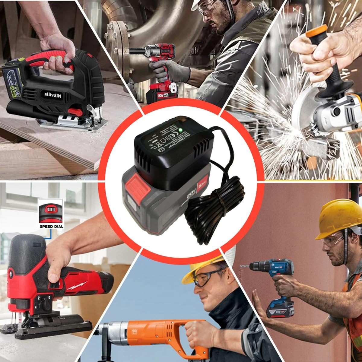 20V 2A Lithium-Ion Battery Fast Charger with LED Indicator Light, US Plug