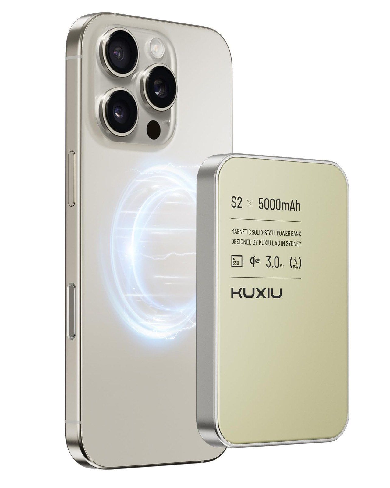 KU XIU 2025 Solid-State Magnetic Portable Charger 5000mAh, Qi2-Certified 15W Wir