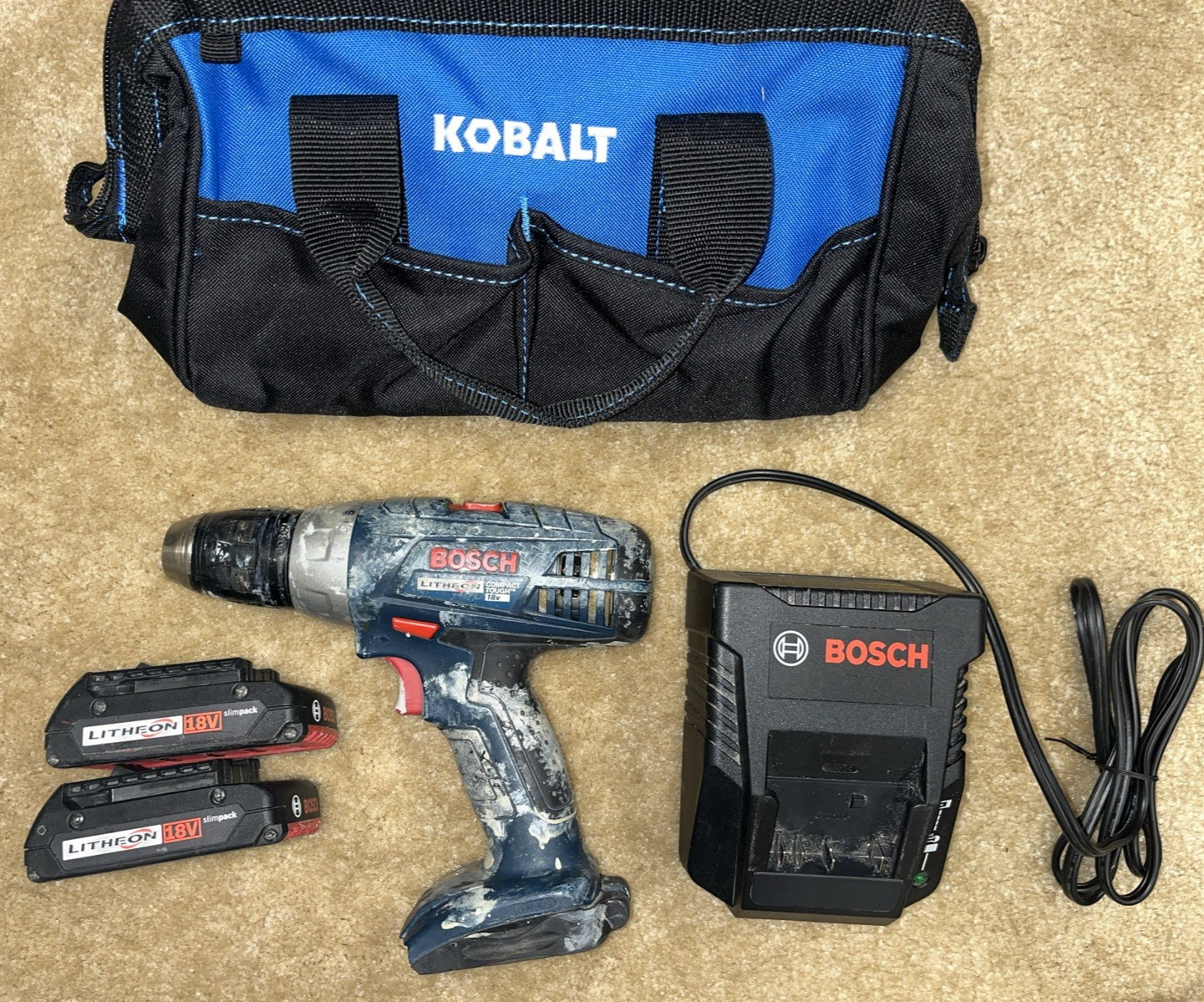 Bosch Litheon Drill 36618 & two 18v Batteries & BC660 Charger