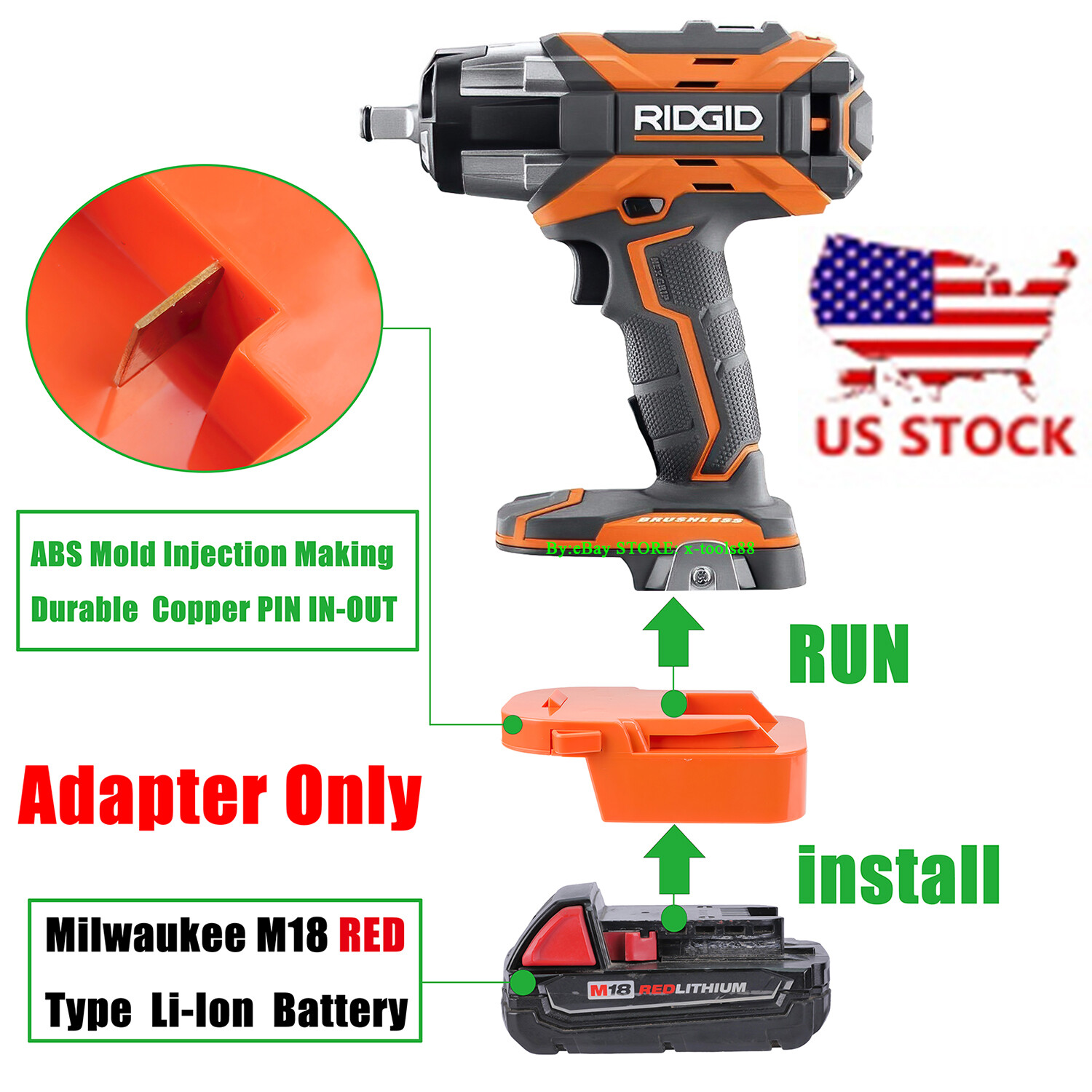 1x Adaptor# Milwaukee M18 RED Li-Ion Batteries To Ridgid 18v Tools -Adapter Only