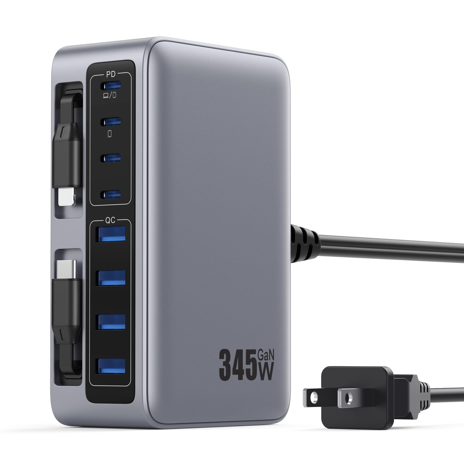 Gkutw 345W Usb C Charger 10 In 1 Retractable Wall Charger 2 Cablesgan 6 Usb C