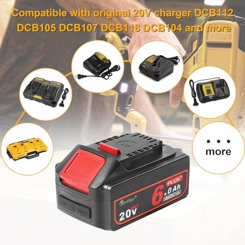 20V 6A Plus Battery Compatible with Dewalt Cordless Tools, USB & Type-C Fast Cha