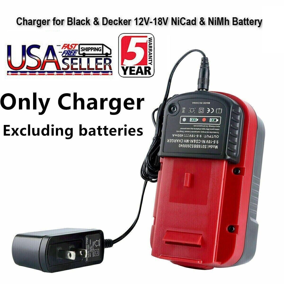Battery Charger 18V for Black &Decker HPB18 HPB18-OPE 9.6V-18V NiCd NiMh Battery