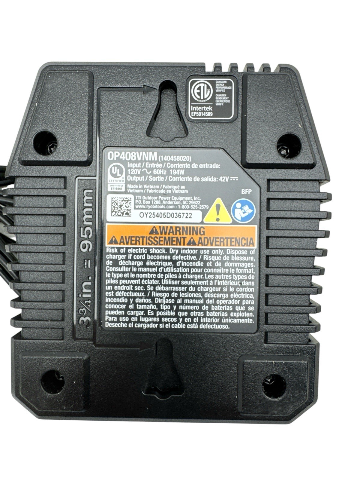 Ryobi 40V Lithium Battery Rapid Charger OP408VNM