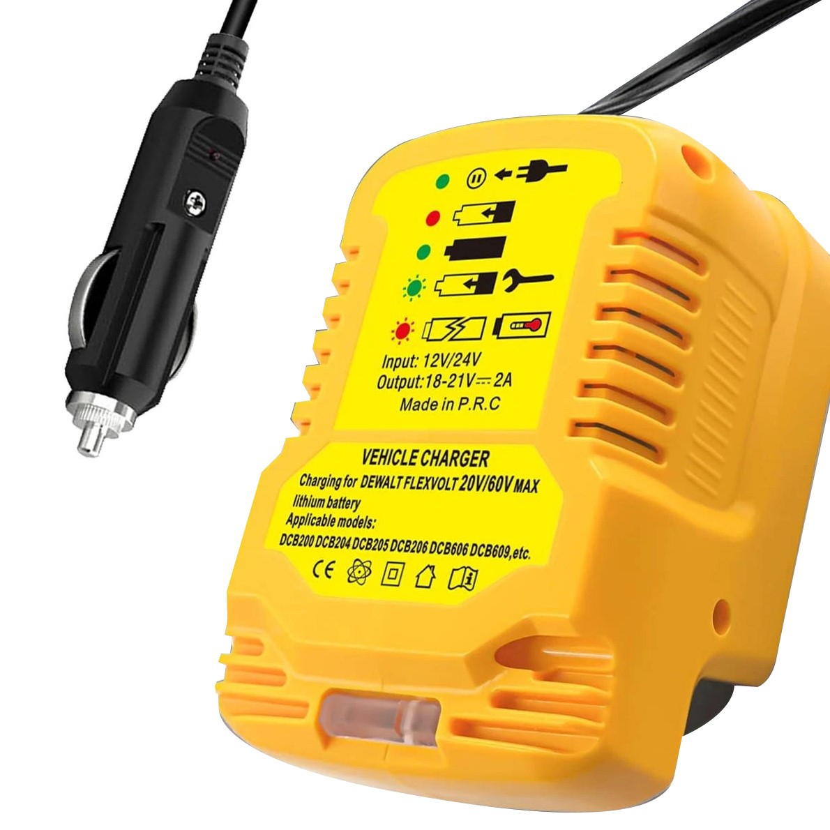 Compact For DeWalt 20V 18V Li-ion Battery Charger for Cigarette Lighter DCB102
