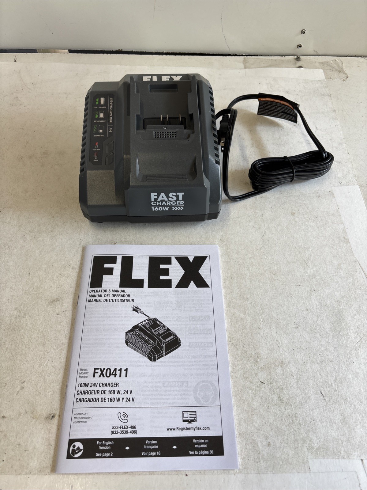 New Flex Fast Charger 160-Watt Fan-Cooled for 24 Volt Batteries FX0411-Z. C 0001