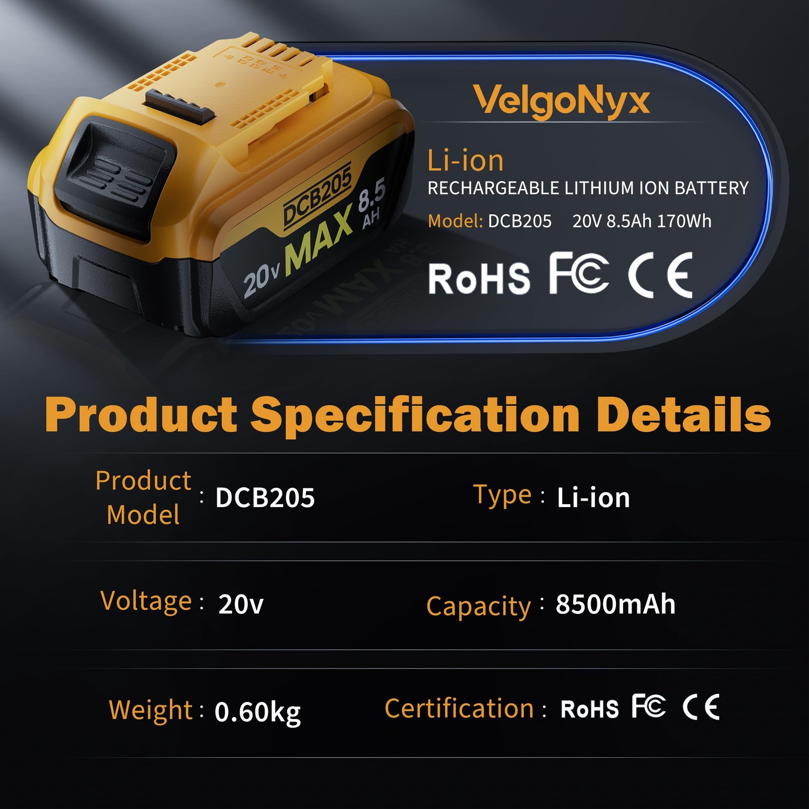 Velgonyx 4 Pack 8.5Ah Replacement Compatible For Dewalt 20V Max Battery High
