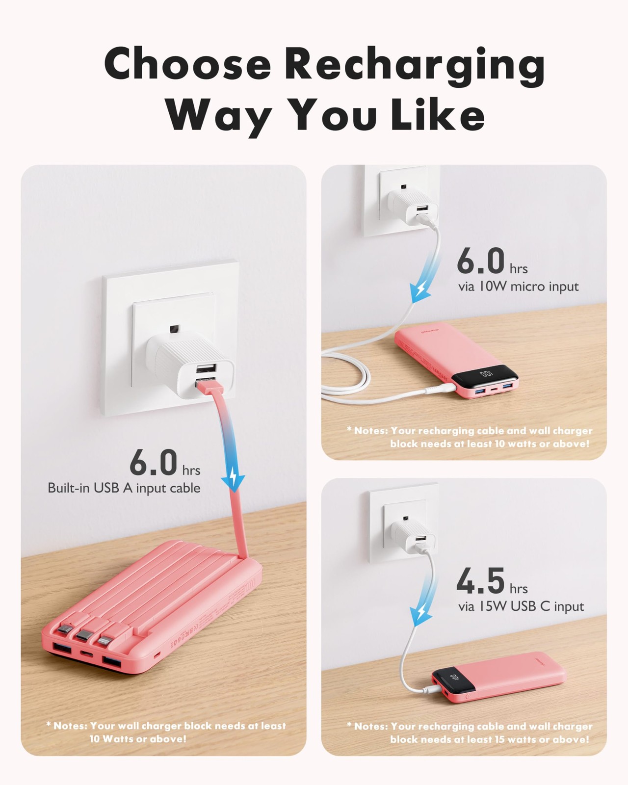 Charmast Portable Charger Built In Cables Power Bank Cords Wires Slim 10000Mah