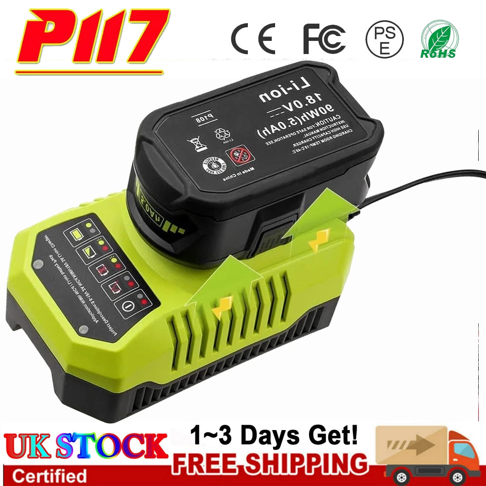 Fast Charger 18V One P117 for Ryobi Plus P108 High Capacity Lithium Battery P103