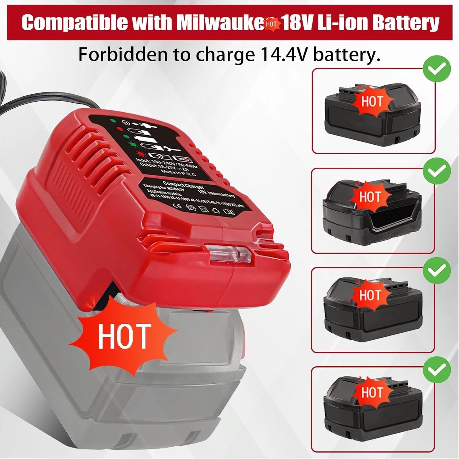Battery Charger for Milwaukee M18 18V Li-ion 48-11-1862 48-11-1880 Battery US