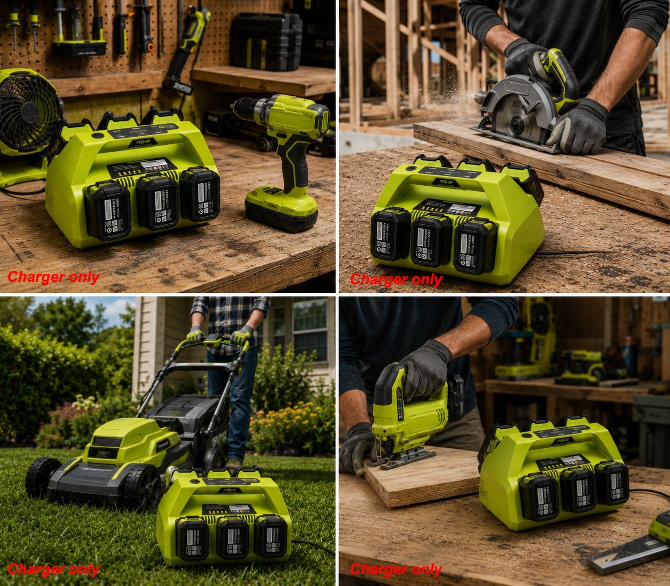 4A 6-Port Rapid Charging Station Compatible with Ryobi 18V P135 PCG005 P118 P117