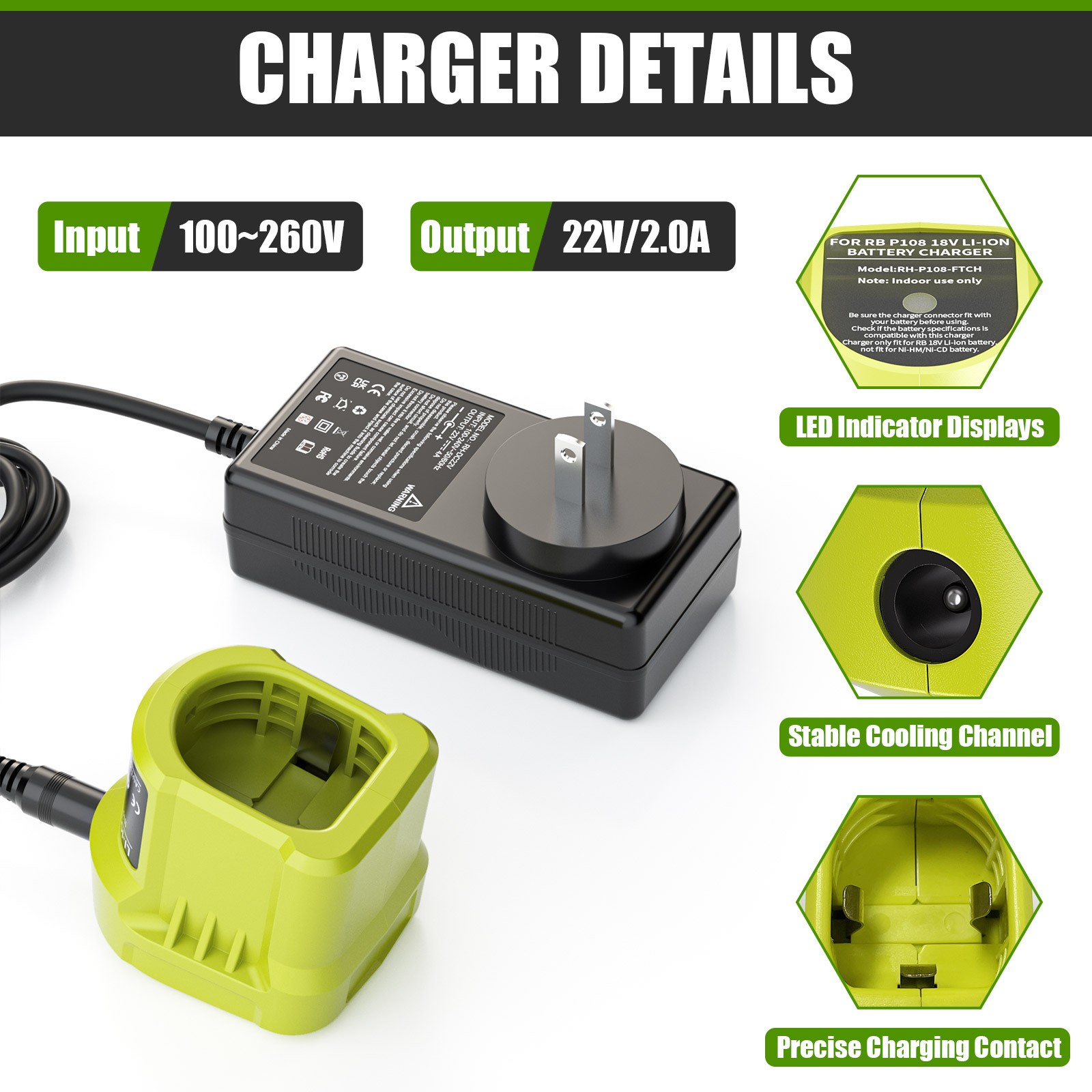 Rapid Fast Charger For RYOBI P108 18V One Plus High Capacity Lithium(NO Battery)