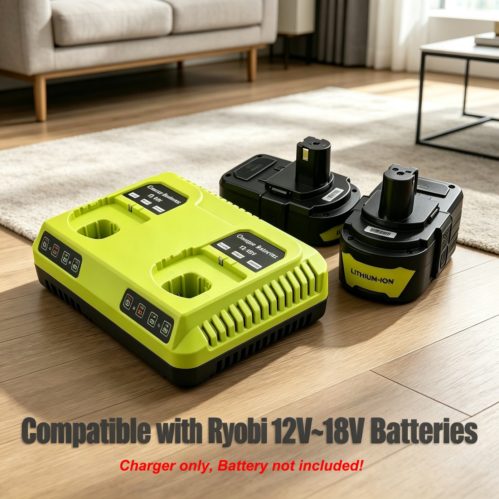 6A Dual Port Fast Charger Compatible with Ryobi 18V P117 P118 PCG005 ONE+