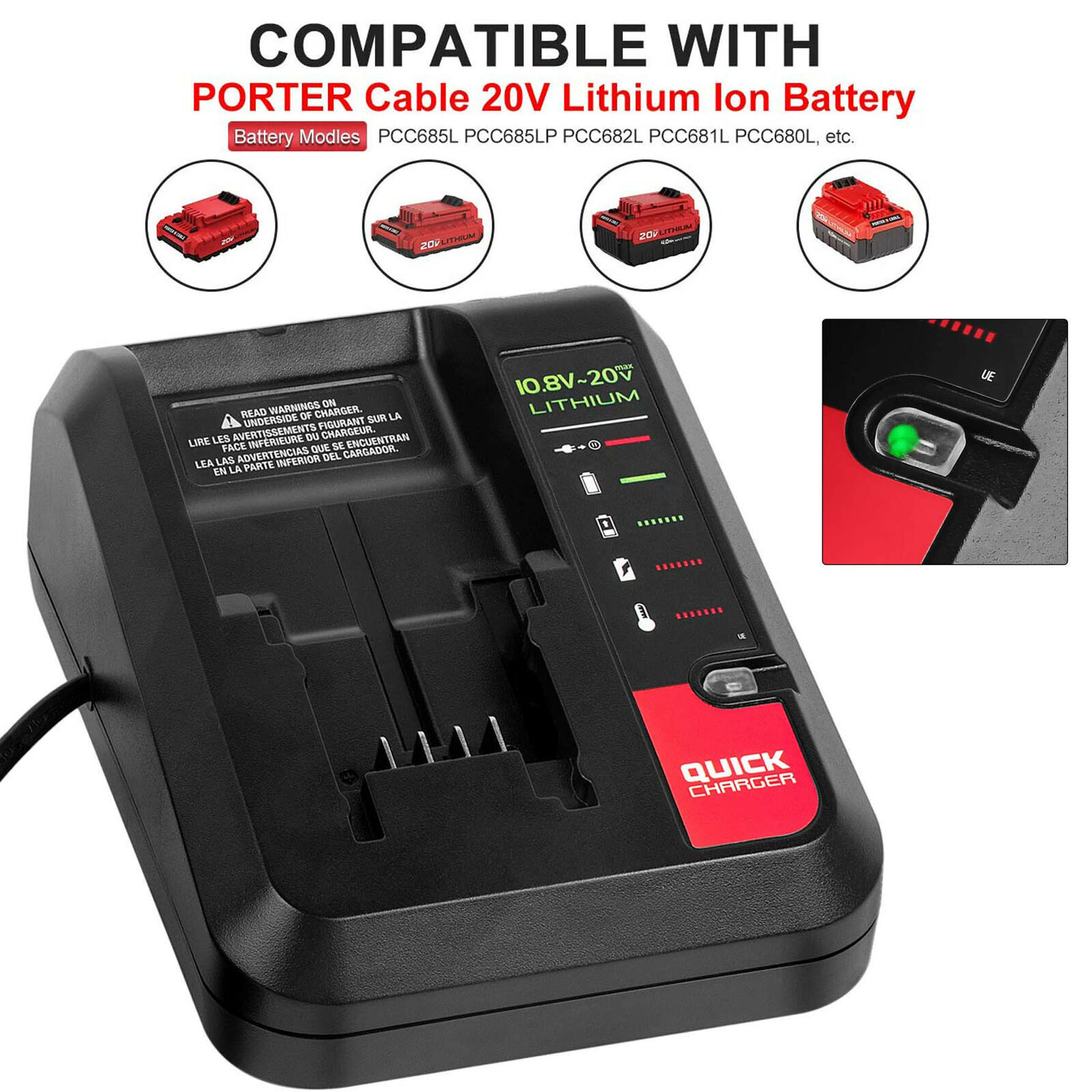 20V Lithium Battery Rapid charger MAX for Black&Decker and Porter Cable 20 Volt