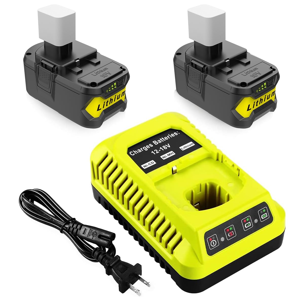 2Pack Replacement for Ryobi 18V Battery P108 P104 P105 P102 P103 P122 yellow