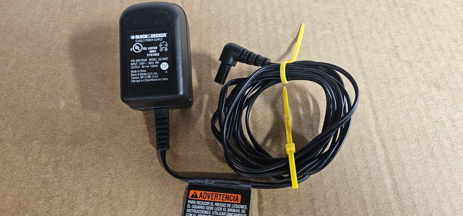 Genuine Black &Decker 90545023 UD-0901 Output 9-Volt 100mA Class 2 Power Supply