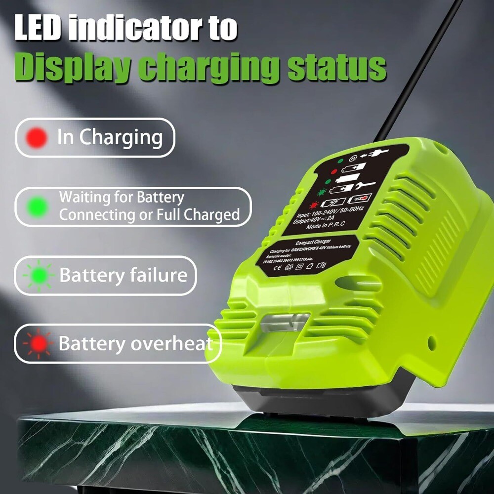 MINI Fast Battery Charger for Greenworks 40V Charger Station with LED Indicator