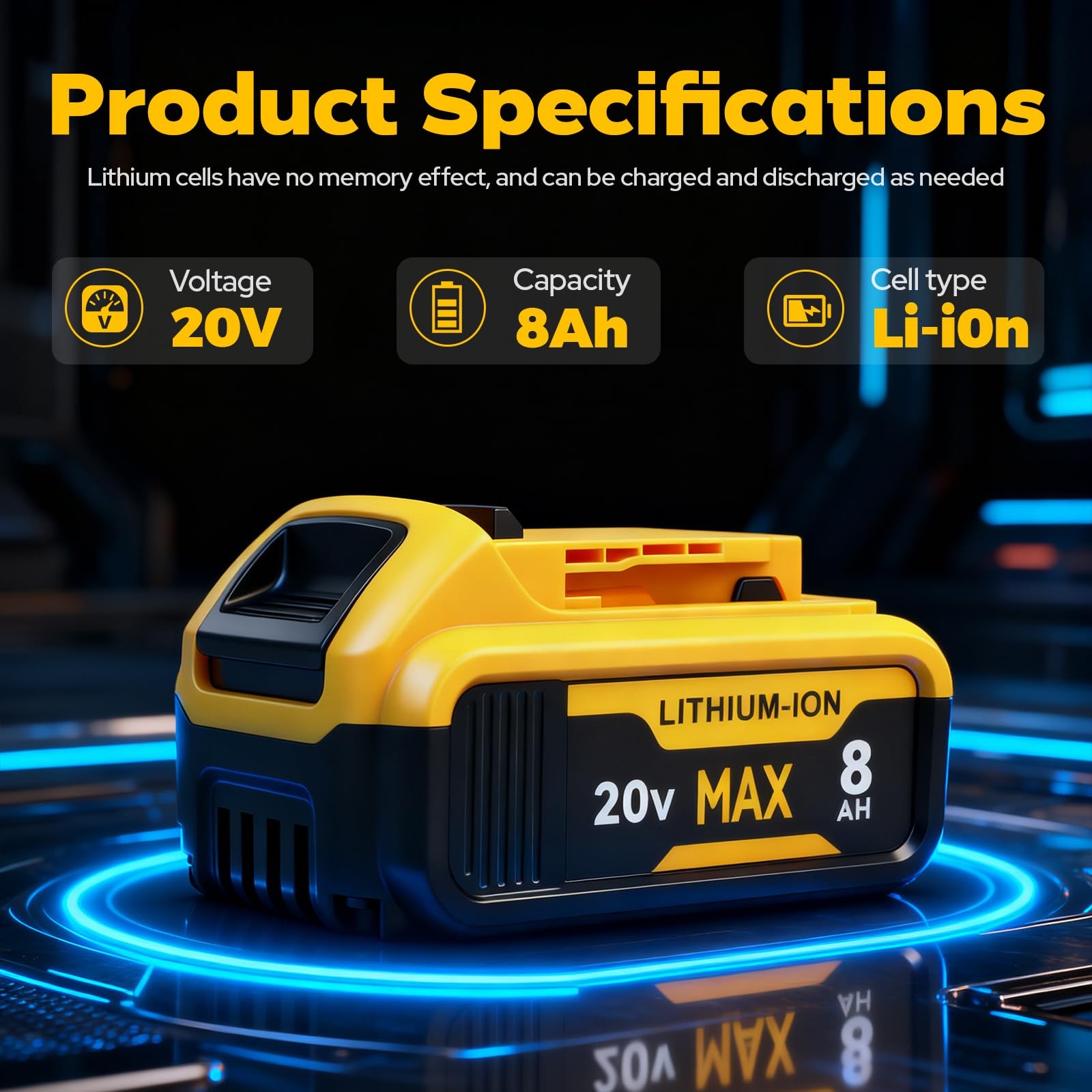Quasyrealim 2-Pack 8000Mah High Capacity Battery Compatible Dewalt 20V Max
