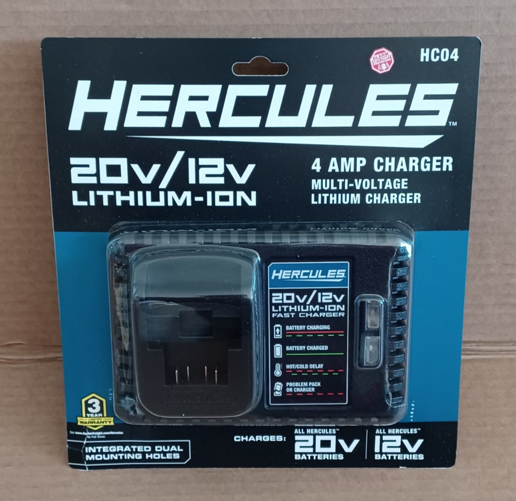 Hercules 20v / 12v 4 Amp Multi Voltage Lithium-Ion Battery Fast Charger HC04 NEW