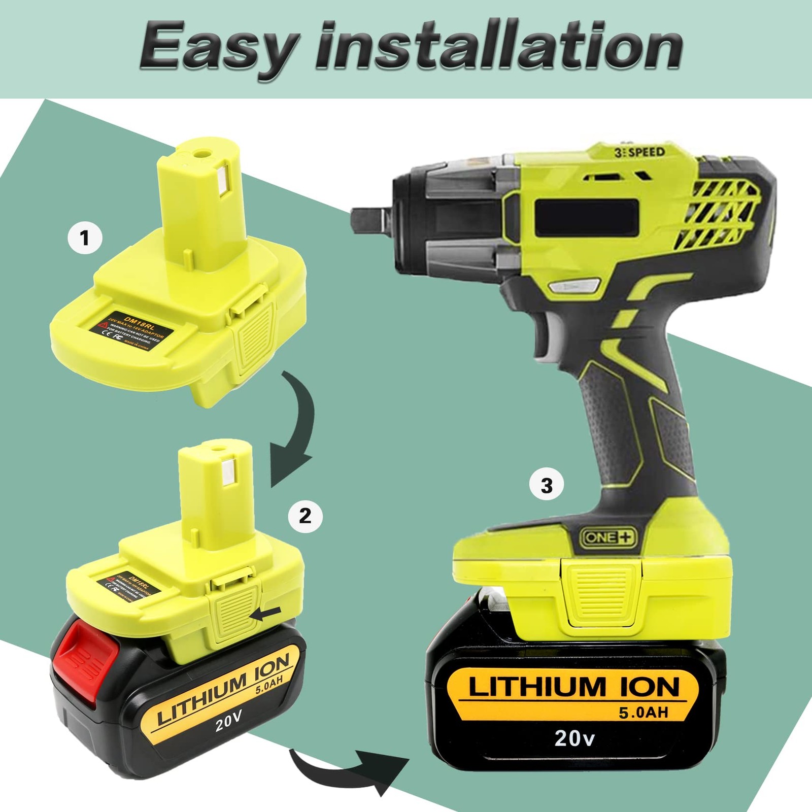 DM18RL Battery Adapter for Dewalt to Ryobi Adapter, Convert Green