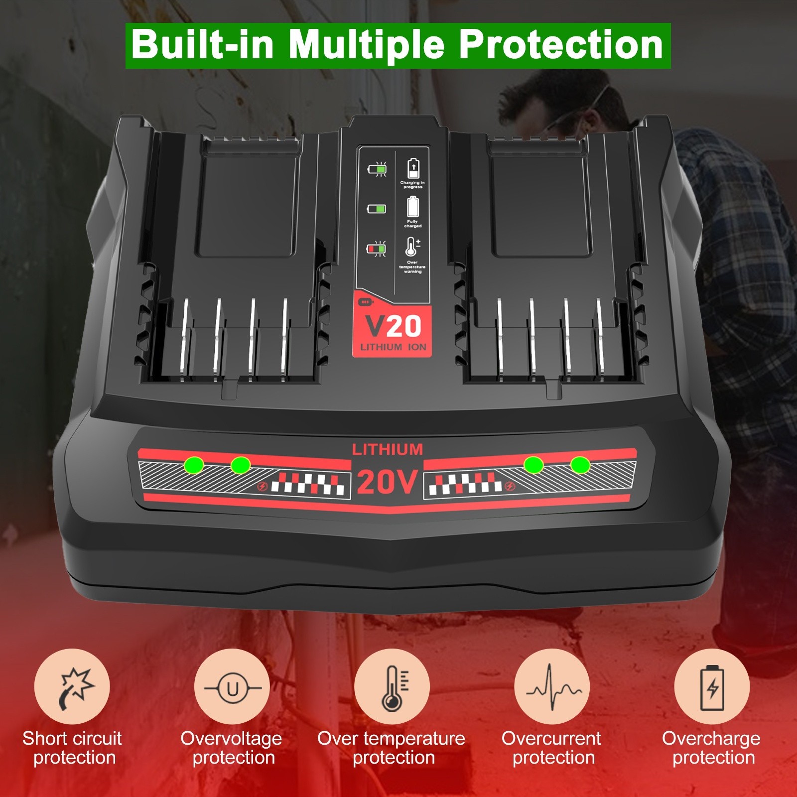 Battery Charger Station Dual Port for 20V Max Lithium Ion Batteries Charger