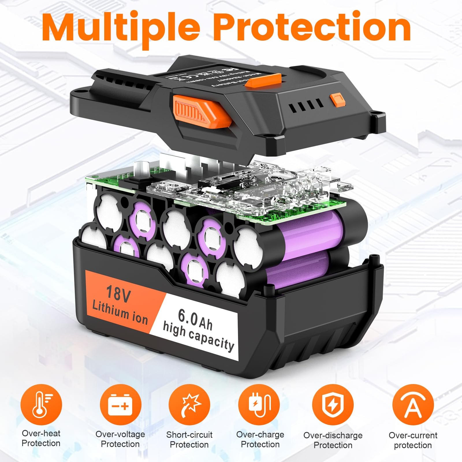 Aryee 18V 6000Mah Battery Replacement Compatible Ridgid 18V Drill R840087