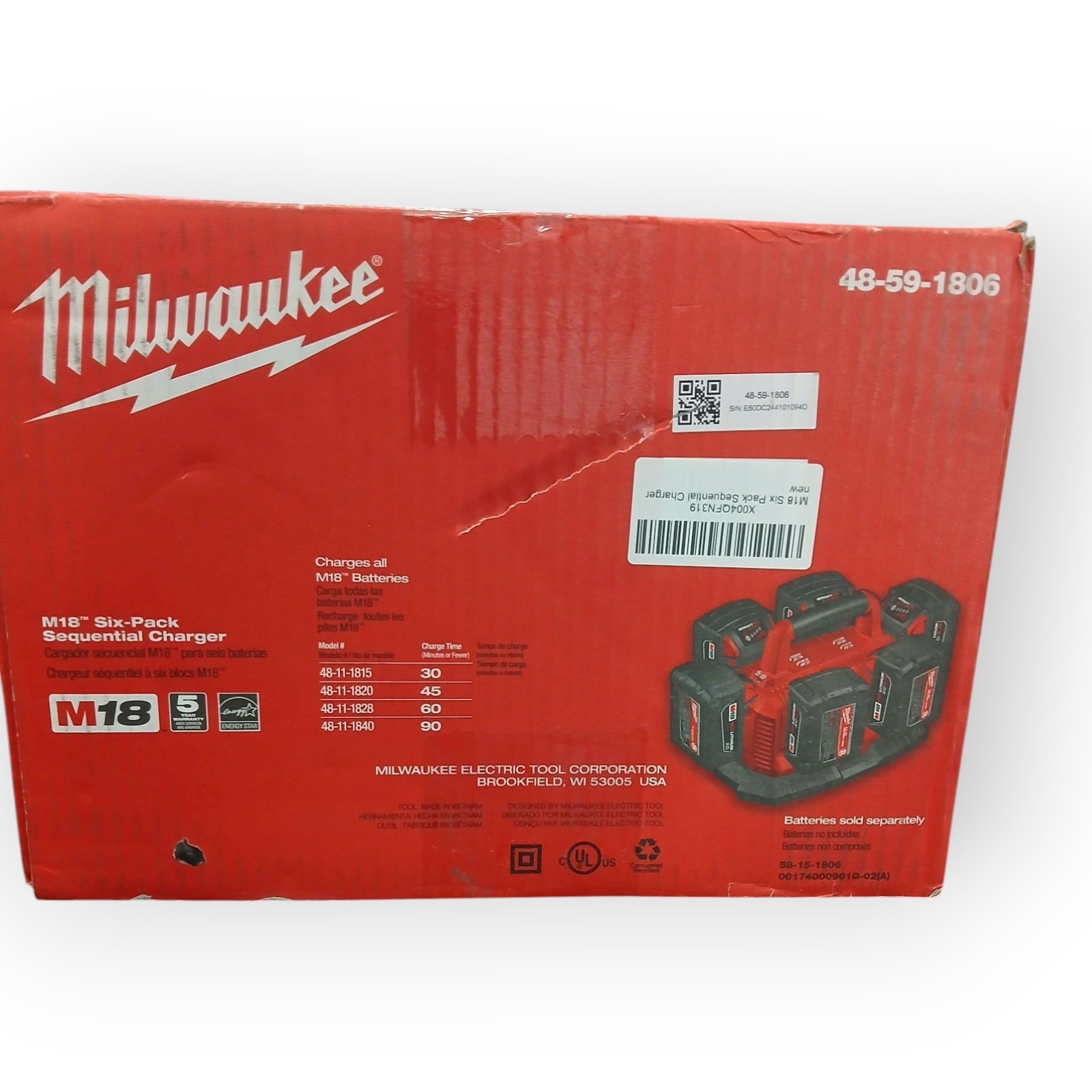 Milwaukee 48-59-1806 M18 Six Pack Sequential Charger 18 Volt 6 Ports – Untested