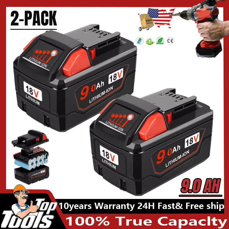 2pcs For Milwaukee For M18 Lithium 9.0AH Extended Capacity Battery 48-11-1890