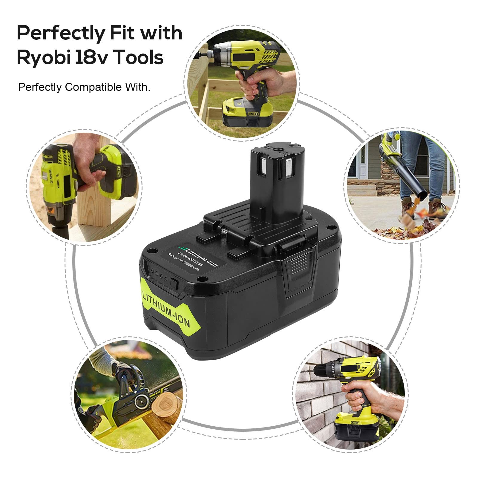 Aryee 2Pack 6.0Ah 18Volt Replacement For Ryobi 18V Lithium Battery One Plus