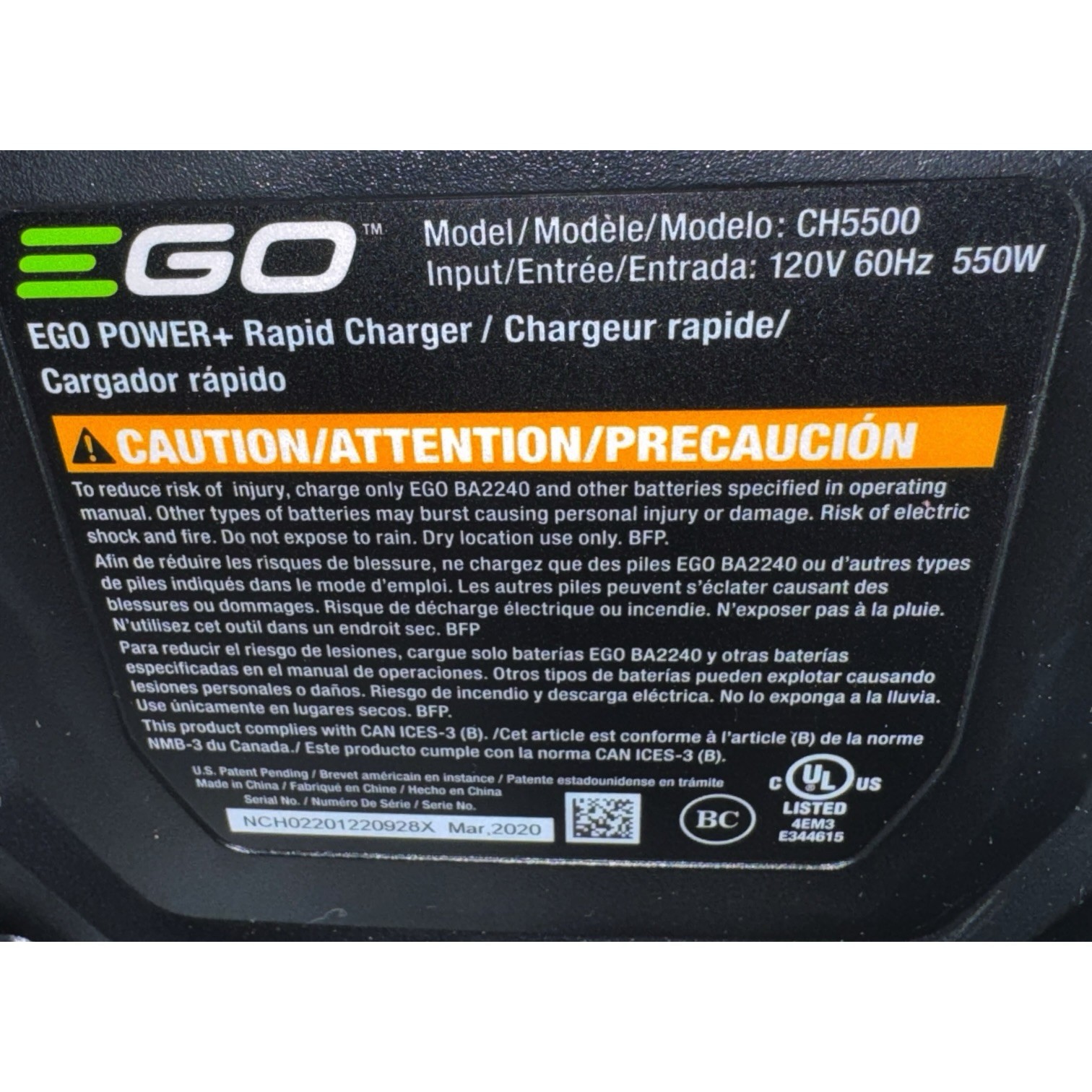 EGO Power+ Replacement CH5500 Rapid Charger 56V Battery Charger OEM ~ Powers On!