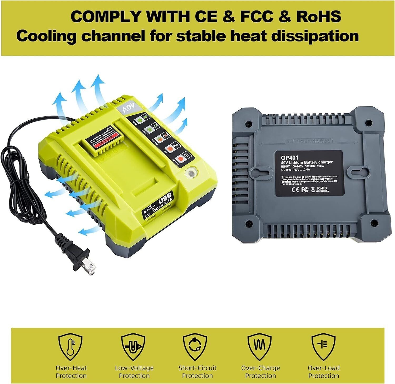 For Ryobi 40V Rapid OP401 Charger 6.0Ah Battery 40 Volt Lithium OP4050 OP40602