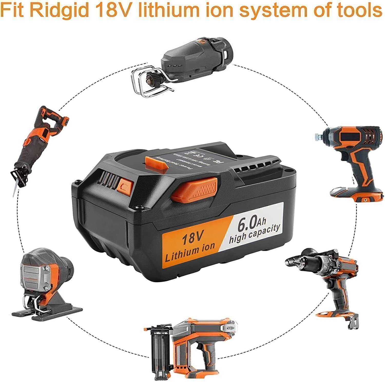 1~2 x for Ridgid R840085 8.0Ah Lithium Battery Rigid 18Volt R840087 Power Tools