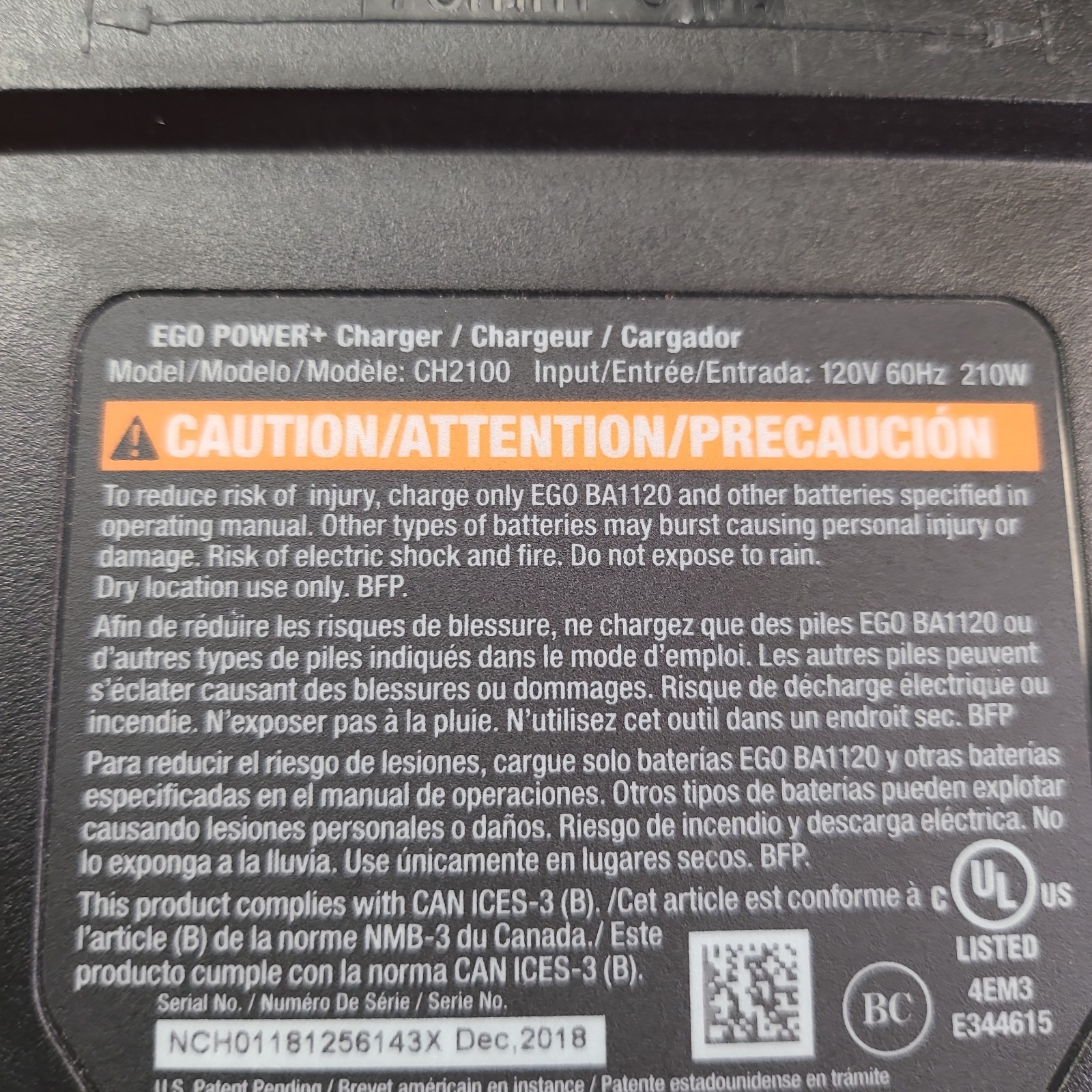 EGO Power+ CH2100 56-Volt Lithium-ion Standard Charger Preowned