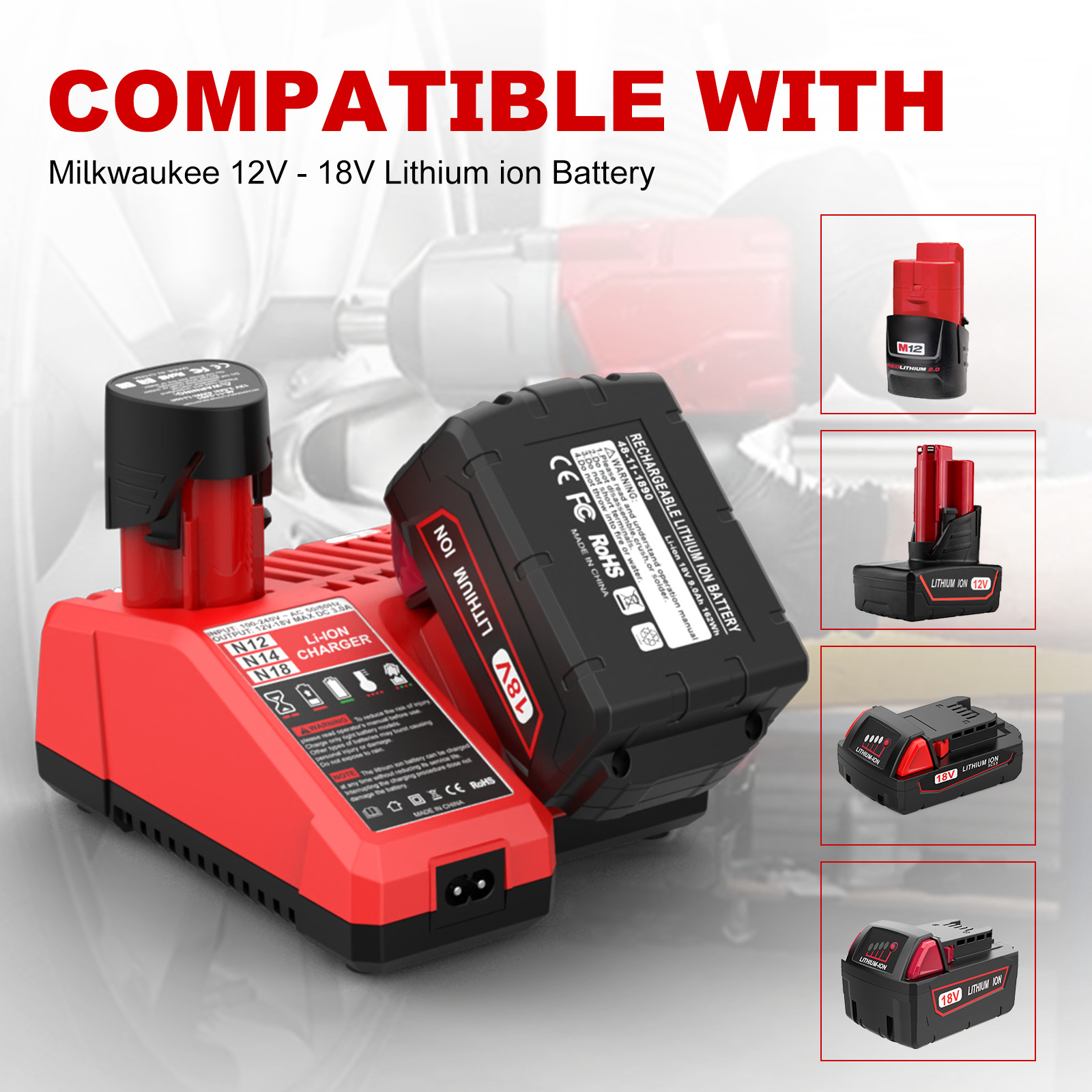 For Milwaukee For M18 For M12 Multi-Voltage Rapid Battery Charger 48-59-1812