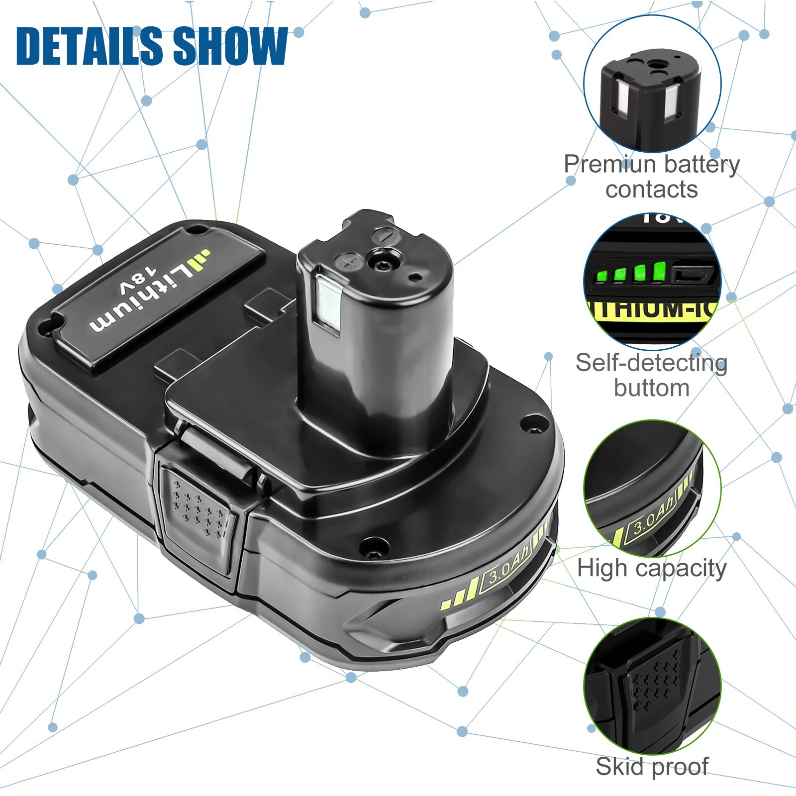 2 pack 18 Volt P102 Lithium-Ion Battery replacement For Ryobi 18V P108 P107 P103