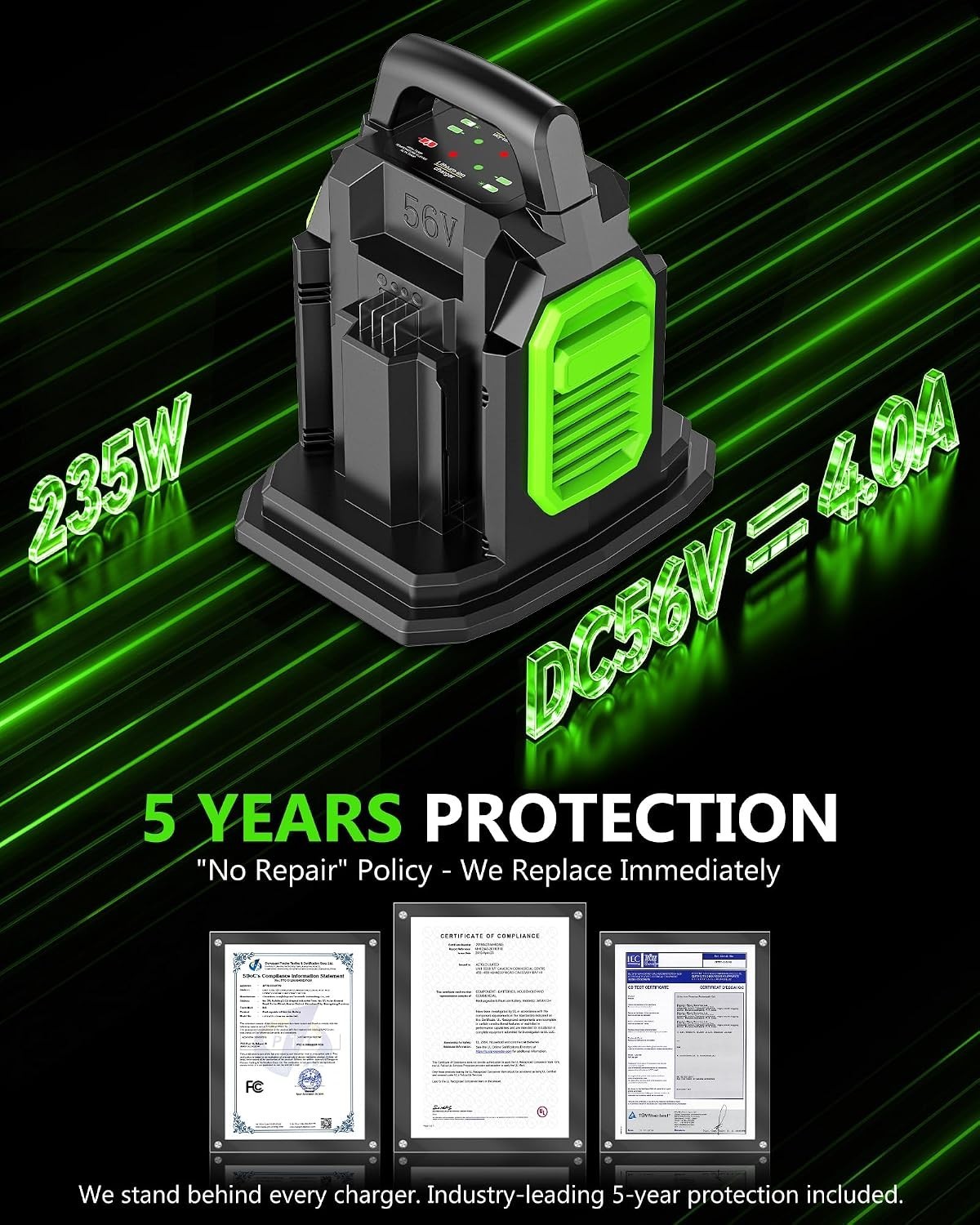 For EGO Power+ 56Volt Lithium-ion Battery Rapid Dual Ports Charger CH2800D 56V