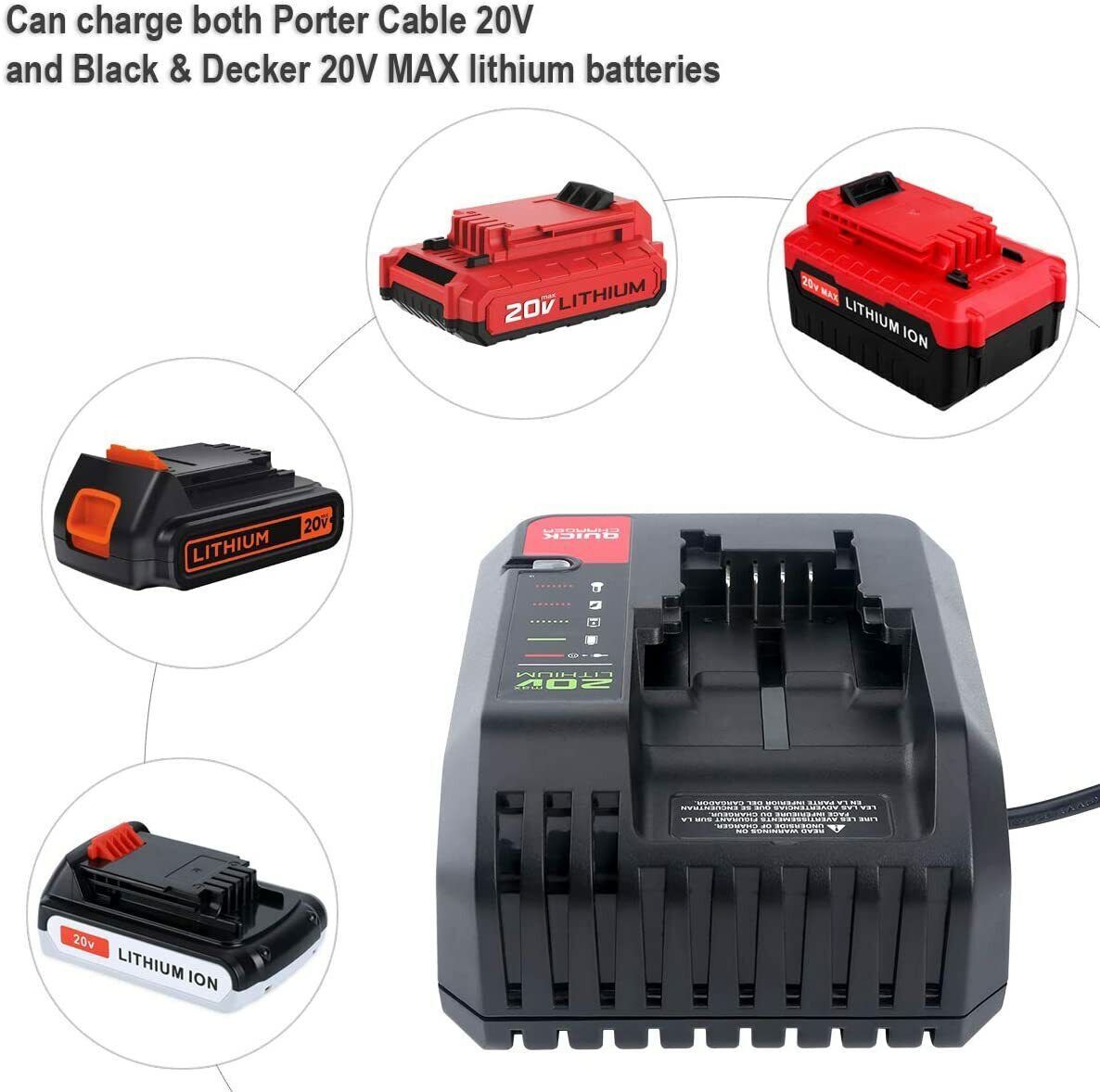 20V Lithium Battery Rapid charger MAX for Black&Decker and Porter Cable 20 Volt