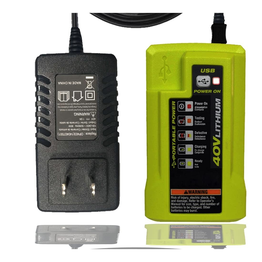 40V Lithium Battery Charger with USB, Compatible with Ryobi OP403 OP404 & More