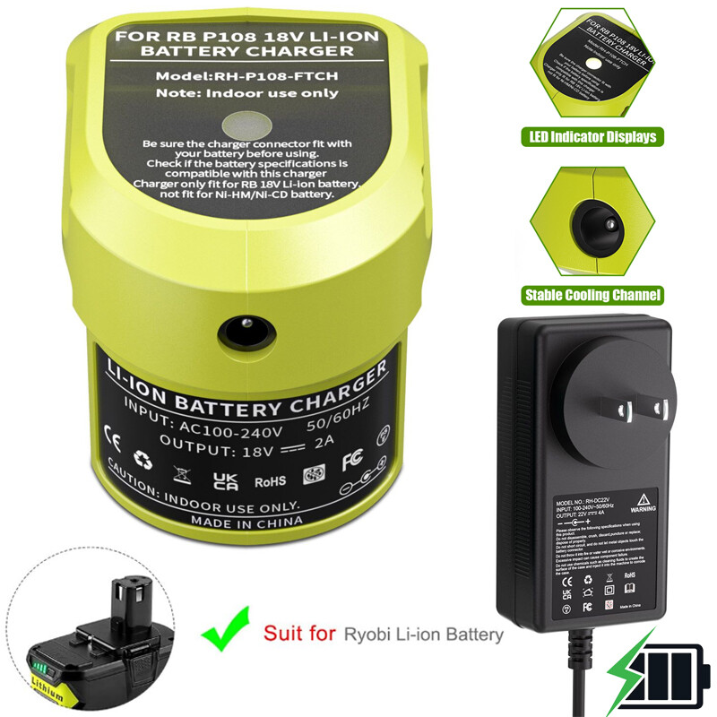 Charger 18V For RYOBI For One Plus High Capacity Lithium-Ion Battery P108 P107